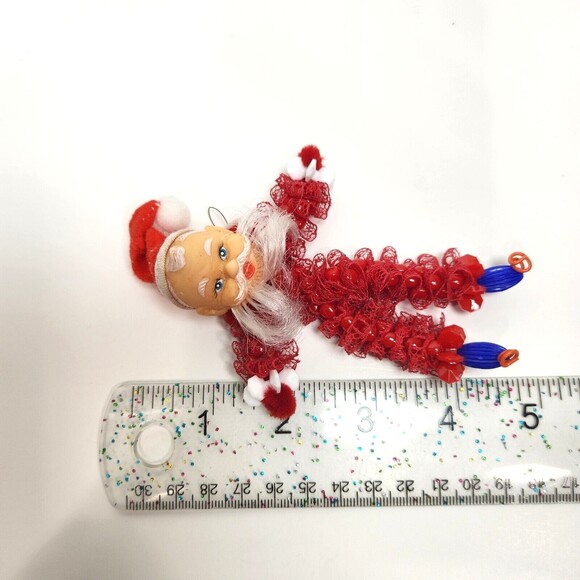 Vintage Beaded Santa Claus Ornaments 2 Retro Hand Made Rubber Face MCM - Picture 4 of 4